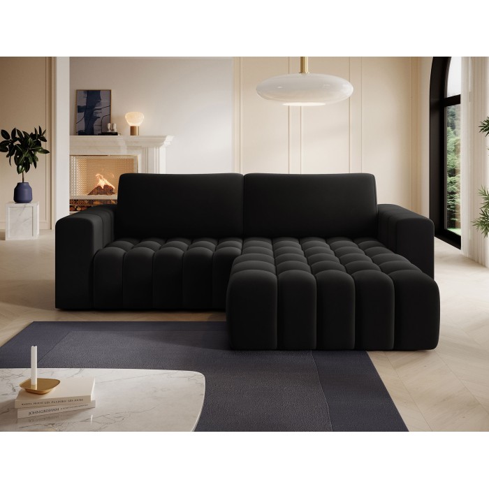 Canapé d’angle convertible DORY noir 250 cm avec coffre de rangement angle droit 