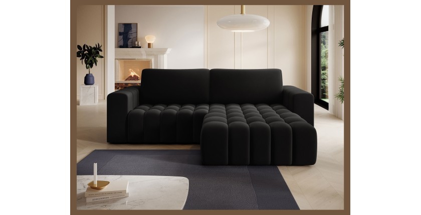 Canapé d’angle convertible DORY noir 250 cm avec coffre de rangement angle droit 