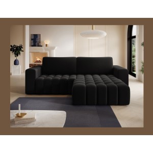 Canapé d’angle convertible DORY noir 250 cm avec coffre de rangement angle droit 