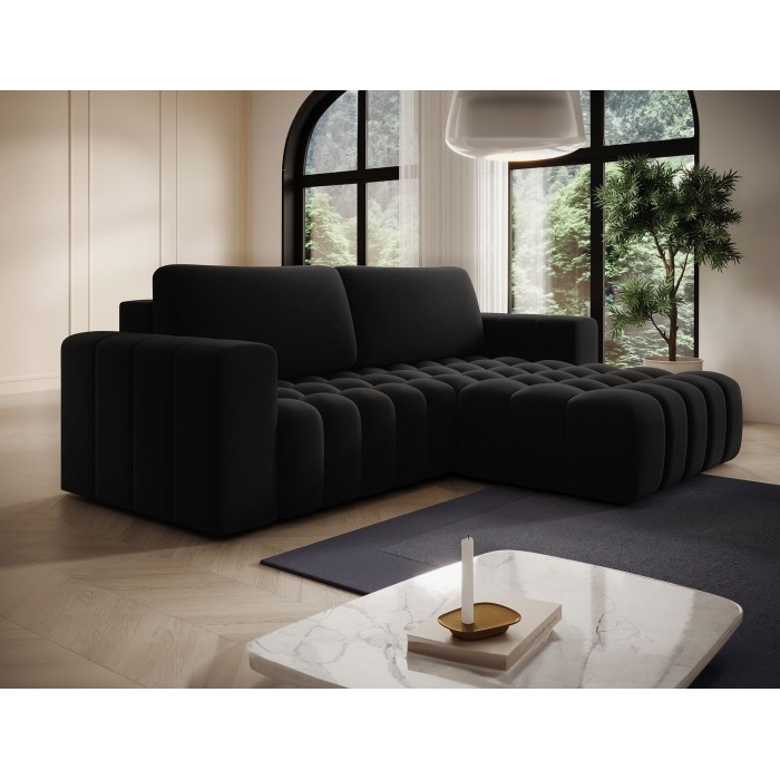 Canapé d’angle convertible DORY noir 250 cm avec coffre de rangement angle droit 