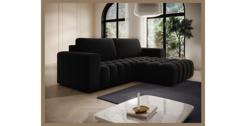 Canapé d’angle convertible DORY noir 250 cm avec coffre de rangement angle droit 