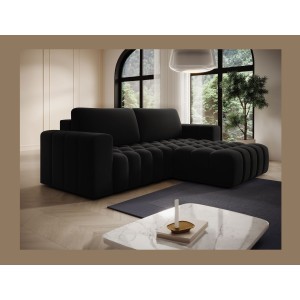 Canapé d’angle convertible DORY noir 250 cm avec coffre de rangement angle droit 