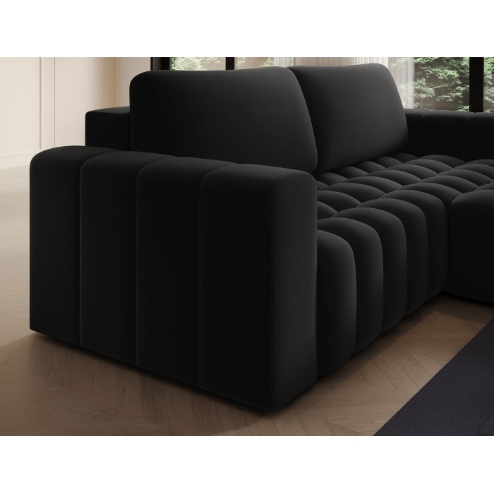 Canapé d’angle convertible DORY noir 250 cm avec coffre de rangement angle droit 