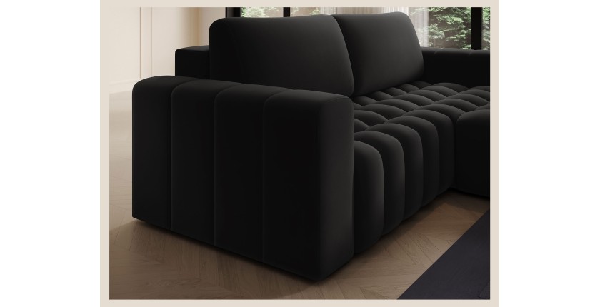 Canapé d’angle convertible DORY noir 250 cm avec coffre de rangement angle droit 