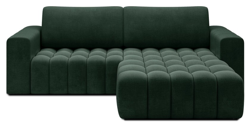 Canapé d’angle convertible DORY vert foncé 250 cm avec coffre de rangement angle droit 