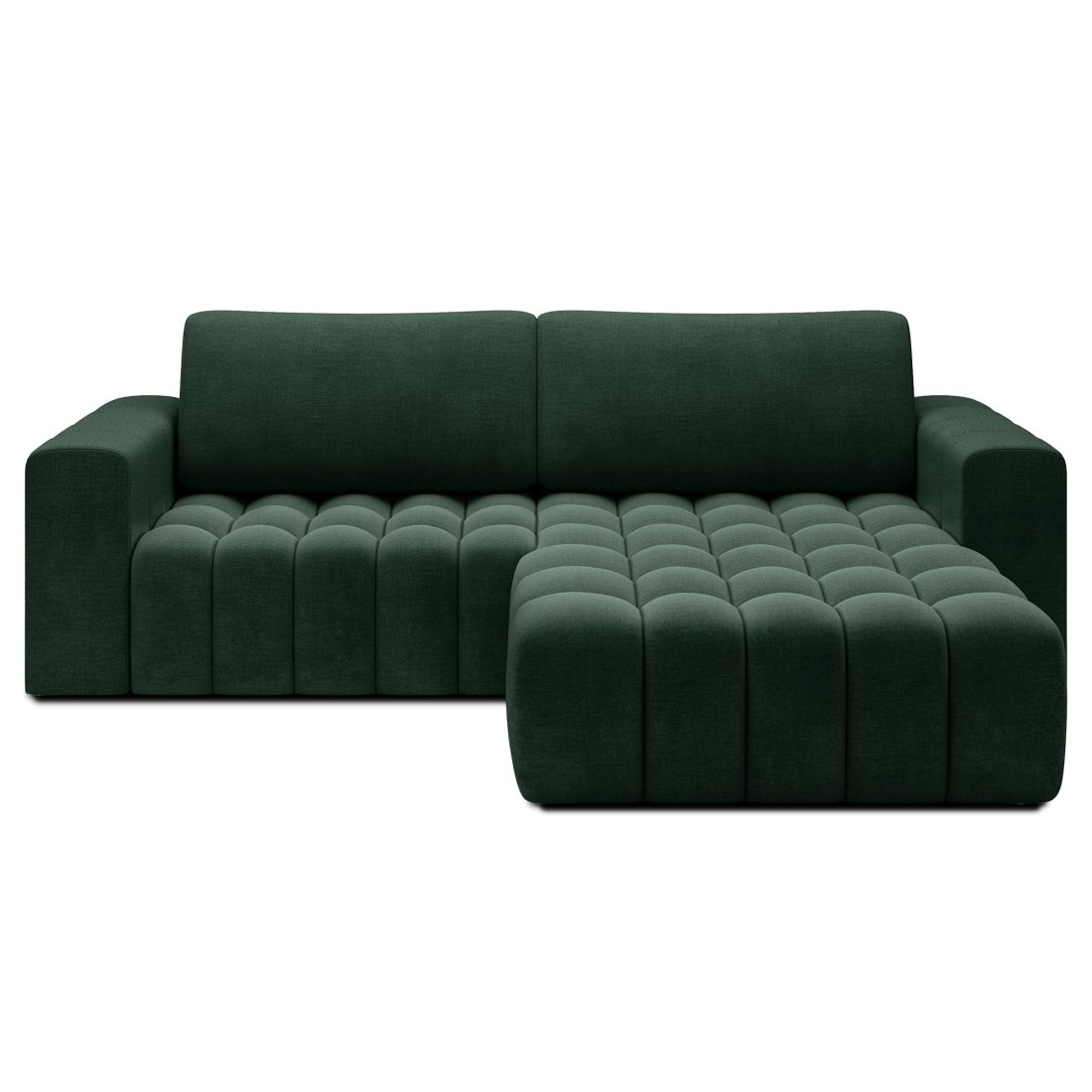 Canapé d’angle convertible DORY vert foncé 250 cm avec coffre de rangement angle droit 