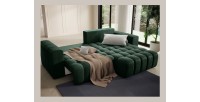 Canapé d’angle convertible DORY vert foncé 250 cm avec coffre de rangement angle droit 