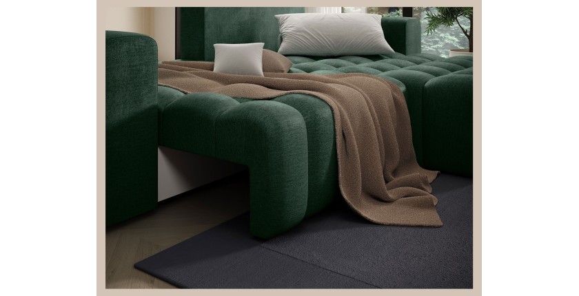 Canapé d’angle convertible DORY vert foncé 250 cm avec coffre de rangement angle droit 