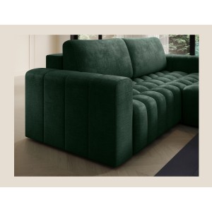 Canapé d’angle convertible DORY vert foncé 250 cm avec coffre de rangement angle droit 