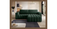 Canapé d’angle convertible DORY vert foncé 250 cm avec coffre de rangement angle droit 