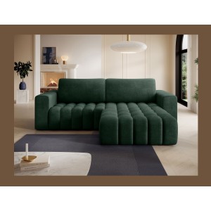 Canapé d’angle convertible DORY vert foncé 250 cm avec coffre de rangement angle droit 