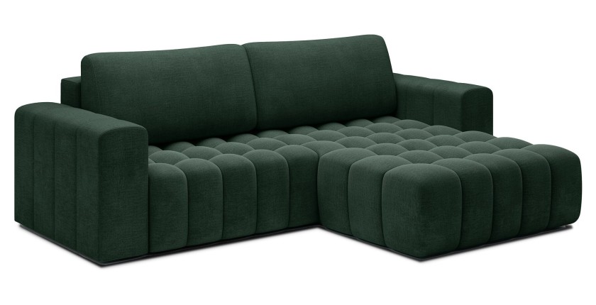 Canapé d’angle convertible DORY vert foncé 250 cm avec coffre de rangement angle droit 
