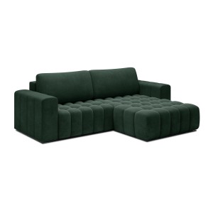 Canapé d’angle convertible DORY vert foncé 250 cm avec coffre de rangement angle droit 