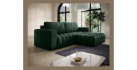 Canapé d’angle convertible DORY vert foncé 250 cm avec coffre de rangement angle droit 