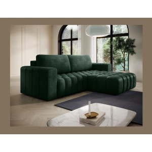 Canapé d’angle convertible DORY vert foncé 250 cm avec coffre de rangement angle droit 