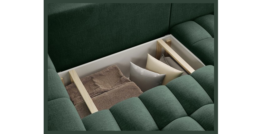 Canapé d’angle convertible DORY vert foncé 250 cm avec coffre de rangement angle droit 