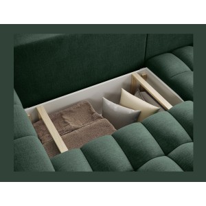 Canapé d’angle convertible DORY vert foncé 250 cm avec coffre de rangement angle droit 