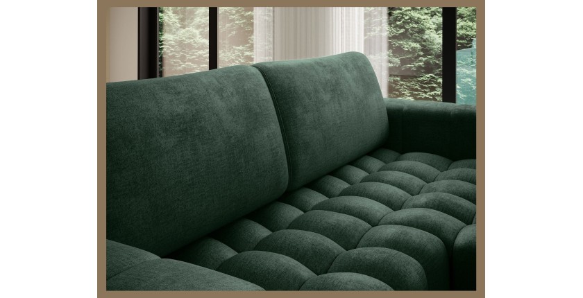 Canapé d’angle convertible DORY vert foncé 250 cm avec coffre de rangement angle droit 