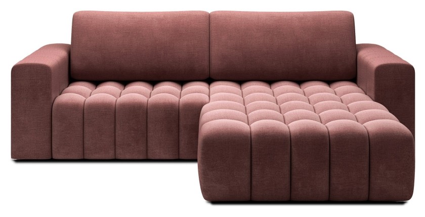 Canapé d’angle convertible DORY rose 250 cm avec coffre de rangement angle droit 