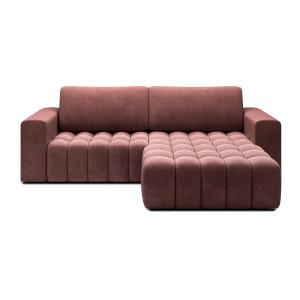 Canapé d’angle convertible DORY rose 250 cm avec coffre de rangement angle droit 