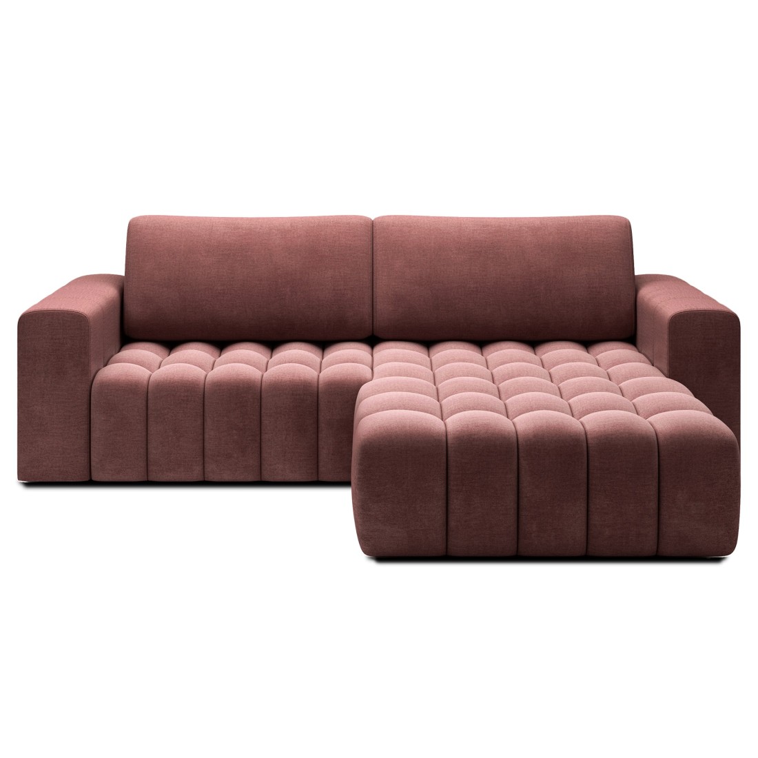 Canapé d’angle convertible DORY rose 250 cm avec coffre de rangement angle droit 