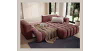 Canapé d’angle convertible DORY rose 250 cm avec coffre de rangement angle droit 