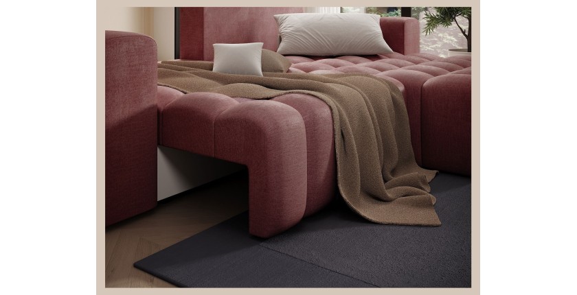 Canapé d’angle convertible DORY rose 250 cm avec coffre de rangement angle droit 