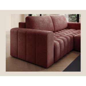 Canapé d’angle convertible DORY rose 250 cm avec coffre de rangement angle droit 