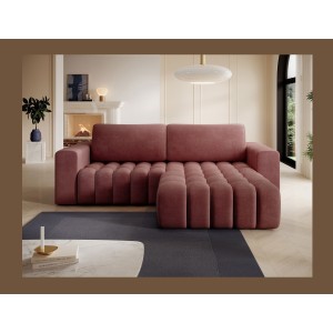 Canapé d’angle convertible DORY rose 250 cm avec coffre de rangement angle droit 