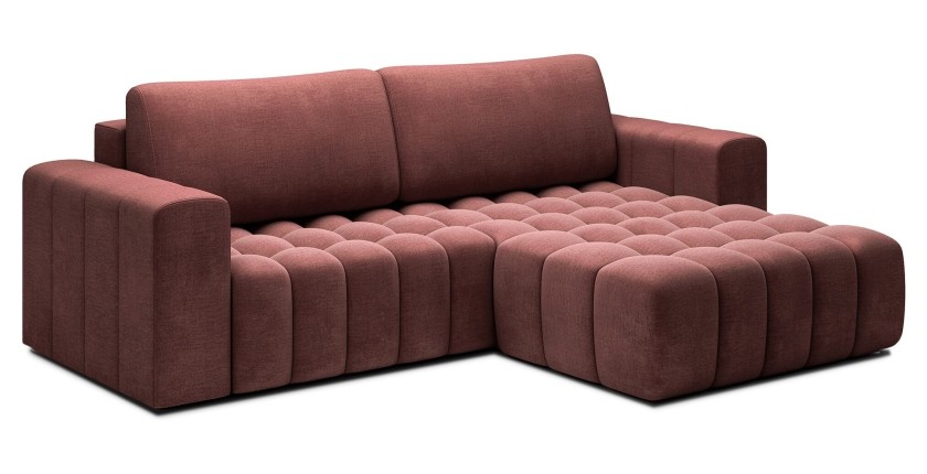 Canapé d’angle convertible DORY rose 250 cm avec coffre de rangement angle droit 