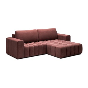 Canapé d’angle convertible DORY rose 250 cm avec coffre de rangement angle droit 