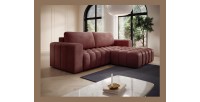 Canapé d’angle convertible DORY rose 250 cm avec coffre de rangement angle droit 