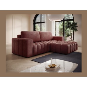 Canapé d’angle convertible DORY rose 250 cm avec coffre de rangement angle droit 