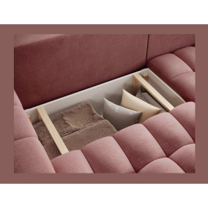 Canapé d’angle convertible DORY rose 250 cm avec coffre de rangement angle droit 