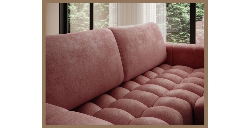 Canapé d’angle convertible DORY rose 250 cm avec coffre de rangement angle droit 
