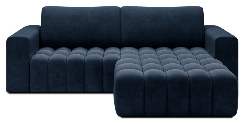 Canapé d’angle convertible DORY bleu foncé 250 cm avec coffre de rangement angle droit 