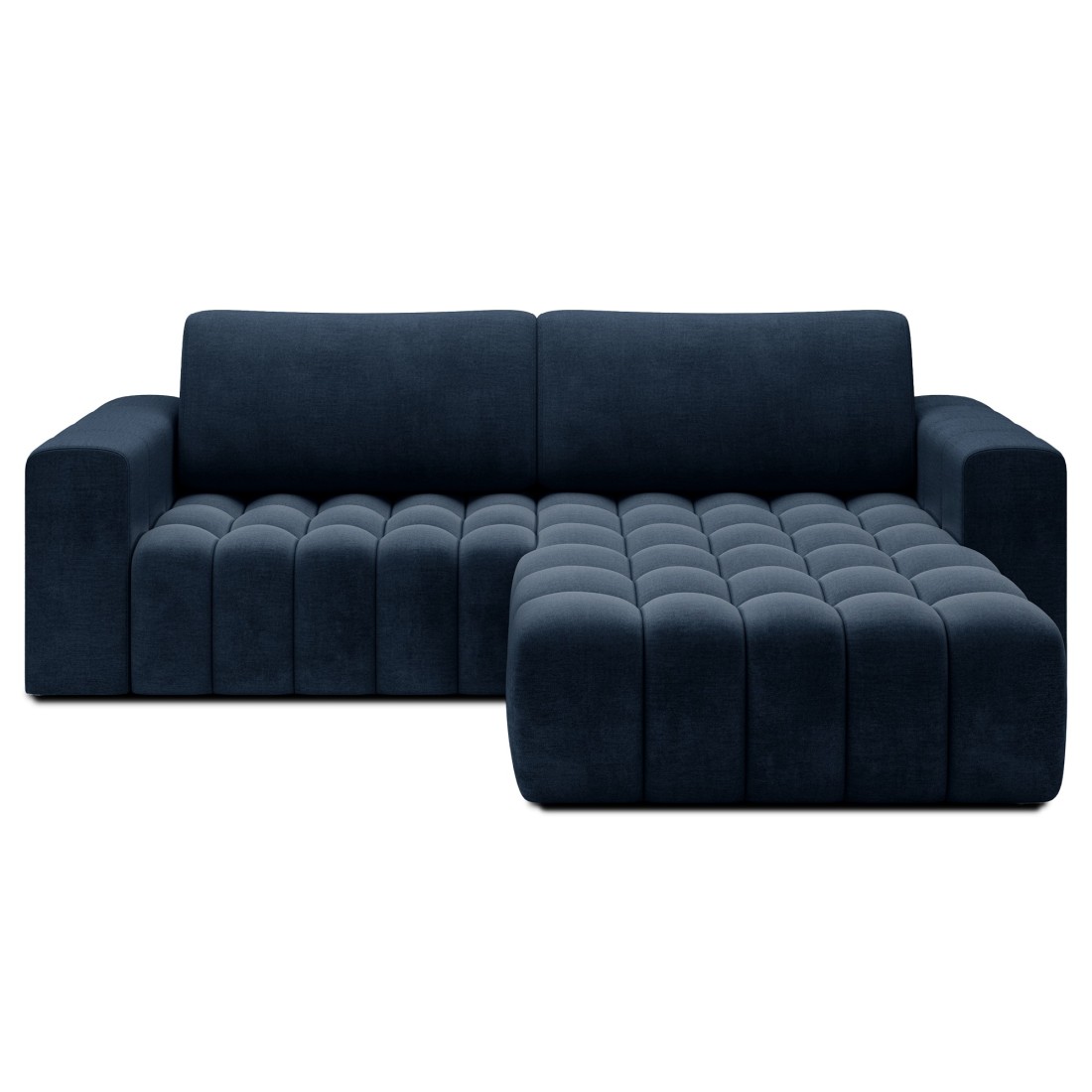 Canapé d’angle convertible DORY bleu foncé 250 cm avec coffre de rangement angle droit 