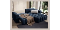 Canapé d’angle convertible DORY bleu foncé 250 cm avec coffre de rangement angle droit 
