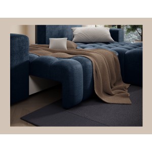 Canapé d’angle convertible DORY bleu foncé 250 cm avec coffre de rangement angle droit 