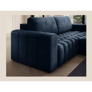 Canapé d’angle convertible DORY bleu foncé 250 cm avec coffre de rangement angle droit 