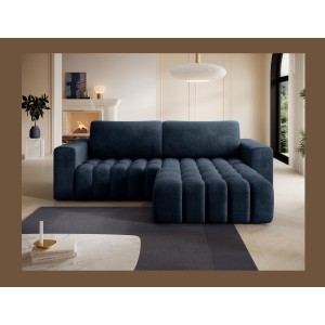 Canapé d’angle convertible DORY bleu foncé 250 cm avec coffre de rangement angle droit 