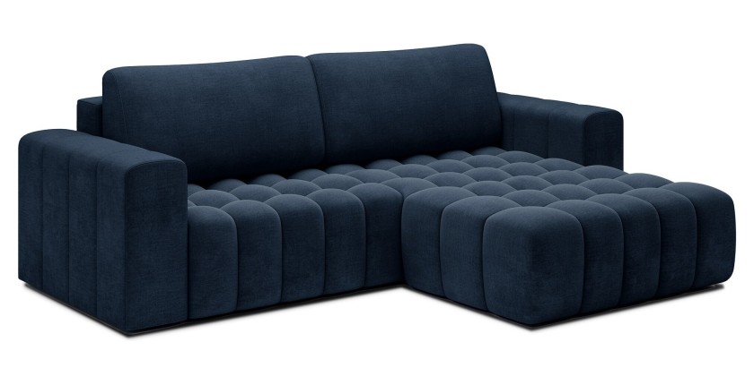 Canapé d’angle convertible DORY bleu foncé 250 cm avec coffre de rangement angle droit 
