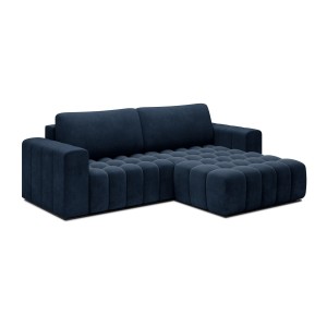 Canapé d’angle convertible DORY bleu foncé 250 cm avec coffre de rangement angle droit 