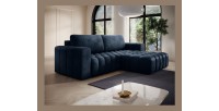 Canapé d’angle convertible DORY bleu foncé 250 cm avec coffre de rangement angle droit 