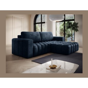 Canapé d’angle convertible DORY bleu foncé 250 cm avec coffre de rangement angle droit 