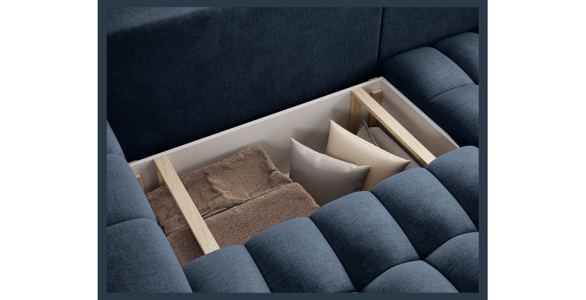 Canapé d’angle convertible DORY bleu foncé 250 cm avec coffre de rangement angle droit 