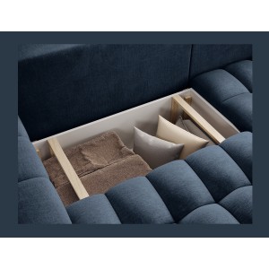 Canapé d’angle convertible DORY bleu foncé 250 cm avec coffre de rangement angle droit 