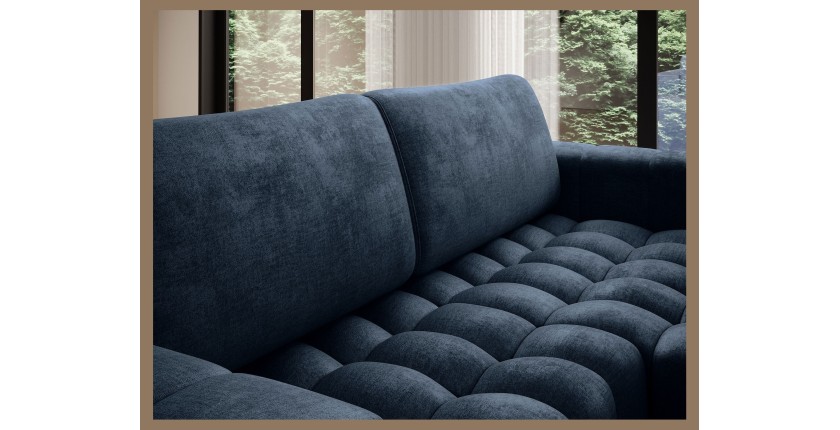 Canapé d’angle convertible DORY bleu foncé 250 cm avec coffre de rangement angle droit 