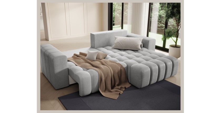 Canapé d’angle convertible DORY gris 250 cm avec coffre de rangement angle droit 