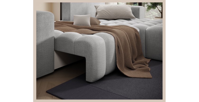Canapé d’angle convertible DORY gris 250 cm avec coffre de rangement angle droit 